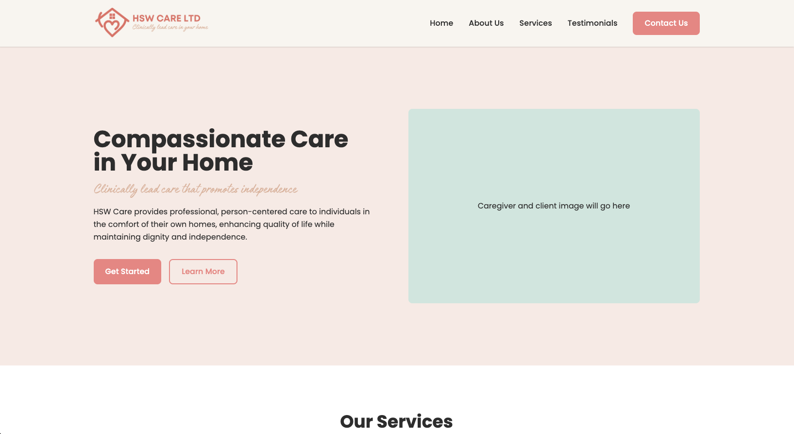 HSW Care website screenshot